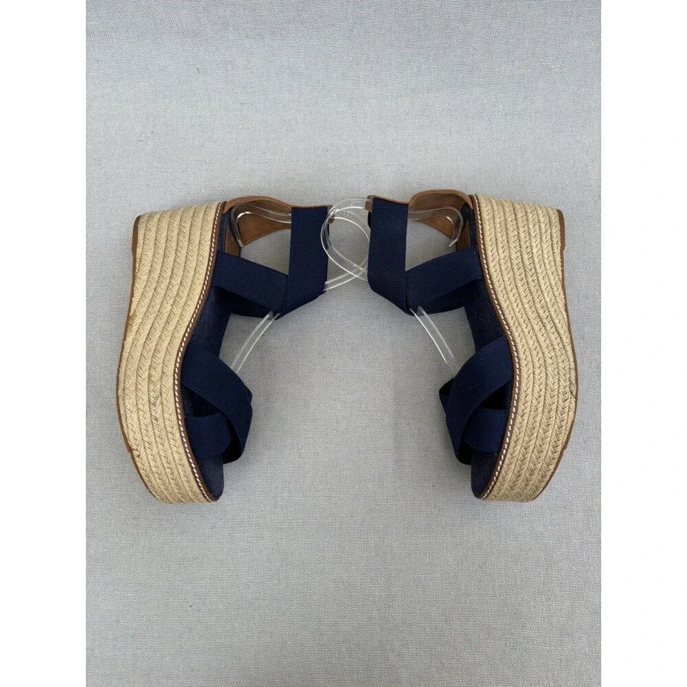 TORY BURCH ESPADRILLES SIZE 8.5 M FABRIC LEATHER BLUE SOLID